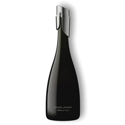 A sleek, black bottle of Georg Jensen Sparkling Wine from Flowers on Norton St is adorned with a modern, silver cap. The design is elegant and minimalistic, prominently featuring the brand name along with "Georg Jensen Hallmark Cuvée" in subtle white text near the bottom—ideal for showcasing your appreciation for exceptional sparkling wine.