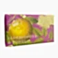 A vibrant package of KEW Soap by Flowers on Norton St, showcasing an illustration of a pomelo and elderflower against a purple background. The text displays "Elderflower & Pomelo" along with the esteemed Kew Royal Botanical Gardens seal.