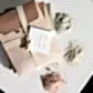 A set of papers tied with a beige ribbon and label rests on a white surface. Beside them, three small piles of Peggy Sue Co.'s Body Scrub to Mask by Flowers on Norton St, in shades of white, greenish, and pinkish beige, promise to soothe and soften skin.